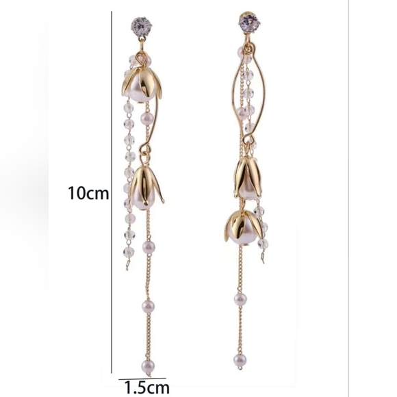 Gold-plated Crystal Pearl drop earrings with silver post BOGO - Picture 13 of 15